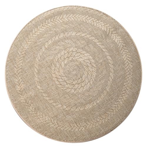 Paco Home Runder In- & Outdoor-Teppich, Flachgewebe Mit Sisal-Look Skandi-Design, In Beige, Grösse:Ø 120 cm Rund von Paco Home