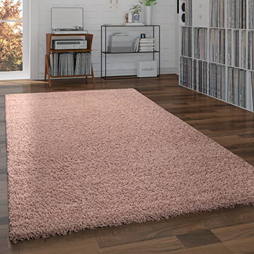 Paco Home Shaggy Teppich Hochflor Flauschig Wohnzimmer Uni In Versch. Farben & Größen, Grösse:120 cm Rund, Farbe:Pink von Paco Home