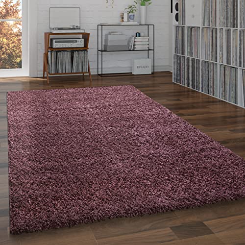 Paco Home Shaggy Teppich Hochflor Flauschig Wohnzimmer Uni In Versch. Farben & Größen, Grösse:120x170 cm, Farbe:Lila von Paco Home