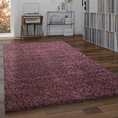 Paco Home Shaggy Teppich Hochflor Flauschig Wohnzimmer Uni In Versch. Farben & Größen, Grösse:140x200 cm, Farbe:Lila von Paco Home