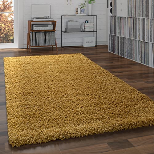 Paco Home Shaggy Teppich Hochflor Flauschig Wohnzimmer Uni In Versch. Farben & Größen, Grösse:70x140 cm, Farbe:Gelb von Paco Home