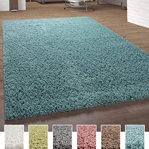 Paco Home Shaggy Teppich Hochflor Langflor Teppiche Hochwertig Pastell Uni Versch. Farben, Grösse:160x220 cm, Farbe:Türkis von Paco Home