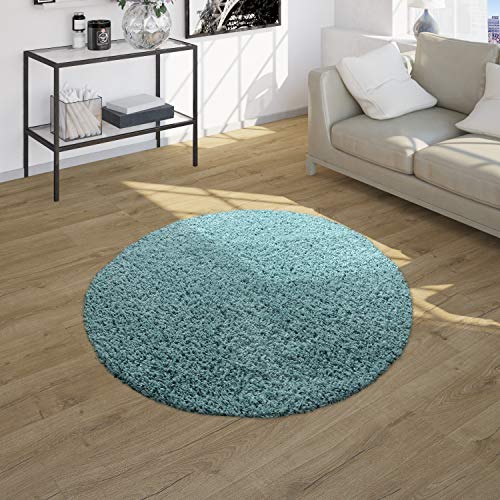 Paco Home Shaggy Teppich Hochflor Langflor Teppiche Hochwertig Pastell Uni Versch. Farben, Grösse:Ø 80 cm Rund, Farbe:Türkis von Paco Home