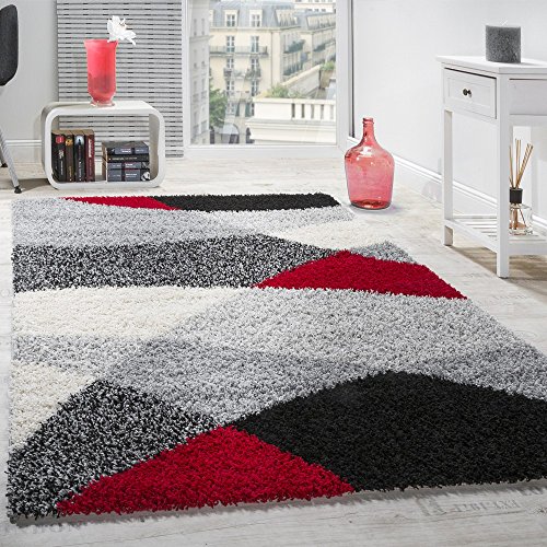 Paco Home Shaggy Teppich Hochflor Langflor Weich Geometrisch Gemustert Grau Schwarz Rot, Grösse:160x220 cm von Paco Home