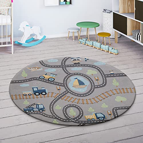 Paco Home Spielmatte Teppich Kinderzimmer Kinderteppich Junge Mädchen Straßenteppich Spielteppich rutschfest Auto Grau Grün Blau, Grösse:150 cm Rund Paco Home Spielmatte Teppich Kinderzimmer Kinderteppich Junge Mädchen Straßenteppich Spielteppich rutschfest Auto Grau Grün Blau, Grösse:150 cm Rund von Paco Home