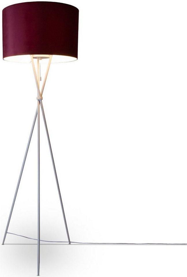 Paco Home Stehlampe Kate uni Color, ohne Leuchtmittel, Wohnzimmer Dreibein Standleuchte Velour Höhe 177,5cm Filigran E27 von Paco Home