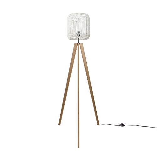 Paco Home Stehlampe Modern Wohnzimmer Schlafzimmer Rattan Optik Boho Korb Stehleuchte E27, Lampenfuß: Stehleuchte Holz, Lampenschirm: Weiß (Ø28 cm) von Paco Home