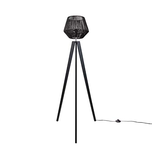 Paco Home Stehlampe Modern Wohnzimmer Schlafzimmer Rattan Optik Boho Korb Stehleuchte E27, Lampenfuß: Stehleuchte Schwarz, Lampenschirm: Schwarz (Ø33 cm) von Paco Home