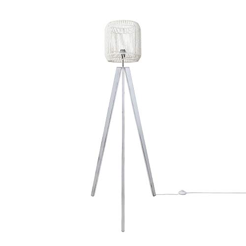 Paco Home Stehlampe Modern Wohnzimmer Schlafzimmer Rattan Optik Boho Korb Stehleuchte E27, Lampenfuß: Stehleuchte Weiß, Lampenschirm: Weiß (Ø28 cm) von Paco Home