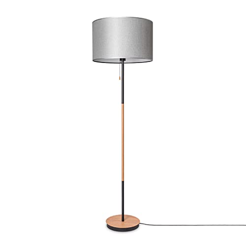 Paco Home Stehlampe Wohnzimmer Stoffschirmlampe Standleuchte Textil Schirm E27 Leselampe Skandi Büro Mit Stecker Uni Holzoptik von Paco Home