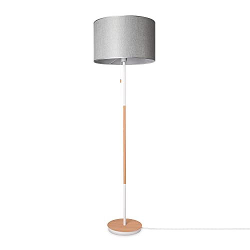 Paco Home Stehlampe Wohnzimmer Stoffschirmlampe Standleuchte Textil Schirm E27 Leselampe Skandi Büro Mit Stecker Uni Holzoptik von Paco Home