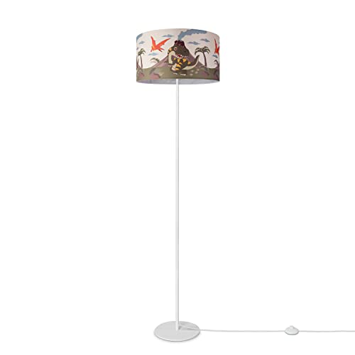 Paco Home Stehleuchte Kinderzimmer Kinderlampe Stehlampe Stofflampenschirm Mädchen Junge Tiere Löwe E27 Dino Mit Kabel, Farbe:Design 3 (Ø38 cm), Leuchtenart___Farbe:Stehleuchte Einbein - Weiß von Paco Home