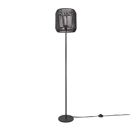 Paco Home Stehleuchte Modern Wohnzimmer Schlafzimmer Rattan Optik Boho Korb Stehlampe E27, Lampenfuß: Einbeinig Schwarz, Lampenschirm: Schwarz (Ø28 cm) von Paco Home