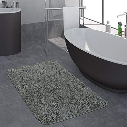 Paco Home Teppich Badezimmer Badezimmerteppich Badematte Badteppich Waschbar rutschfest Modern Weich Einfarbig, Grösse:60x100 cm, Farbe:Grau von Paco Home