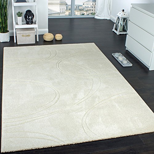 Paco Home Teppich Einfarbig Designerteppich mit Handgearbeiteten Konturen Creme Elfenbein, Grösse:160x230 cm von Paco Home