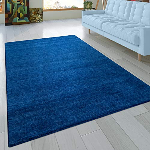 Paco Home Teppich Wohnzimmer Schlafzimmer Kurzflor Naturfaser Einfarbig Handgearbeitet Gabbeh Moderne Deko, Grösse:80x150 cm, Farbe:Blau von Paco Home