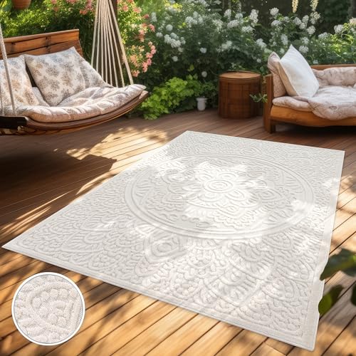Paco Home Teppich In- & Outdoor, Moderne abstrakte Boho Designs mit 3D Struktur, robust & wetterfest, ideal für Terrasse Wohnzimmer & Küche, Grösse:120x170 cm, Farbe:Creme 3 Paco Home Teppich In- & Outdoor, Moderne abstrakte Boho Designs mit 3D Struktur, robust & wetterfest, ideal für Terrasse Wohnzimmer & Küche, Grösse:120x170 cm, Farbe:Creme 3 von Paco Home