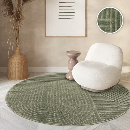 Paco Home Teppich In- & Outdoor, Moderne abstrakte Boho Designs mit 3D Struktur, robust & wetterfest, ideal für Terrasse Wohnzimmer & Küche, Grösse:200 cm Rund, Farbe:Grün 4 Paco Home Teppich In- & Outdoor, Moderne abstrakte Boho Designs mit 3D Struktur, robust & wetterfest, ideal für Terrasse Wohnzimmer & Küche, Grösse:200 cm Rund, Farbe:Grün 4 von Paco Home