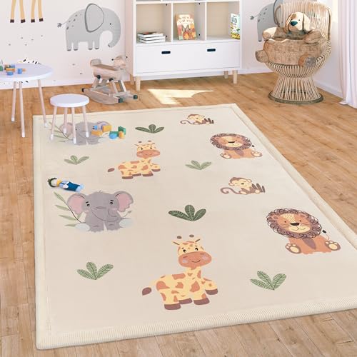 Paco Home Teppich Kinderzimmer Baby Krabbeldecke Krabbelmatte Spielmatte Waschbar rutschfest Regenbogen Planet Sonne Tiere Weich, Grösse:140x200 cm, Farbe:Beige von Paco Home