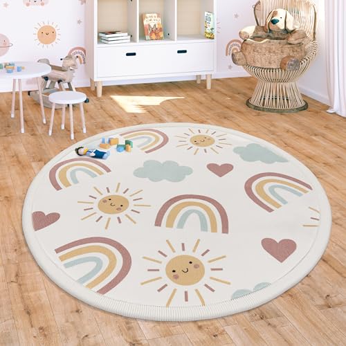 Paco Home Teppich Kinderzimmer Baby Krabbeldecke Krabbelmatte Spielmatte Waschbar rutschfest Regenbogen Planet Sonne Tiere Weich, Grösse:160 cm Rund, Farbe:Bunt 2 von Paco Home