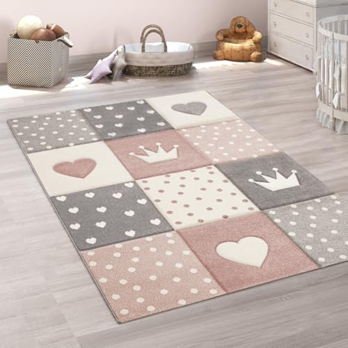 Paco Home Teppich Kinderzimmer Junge Mädchen Kinderteppich Spielteppich Kurzflor 3D Optik Pastell Punkte Herzen Krone, Grösse:80x150 cm Paco Home Teppich Kinderzimmer Junge Mädchen Kinderteppich Spielteppich Kurzflor 3D Optik Pastell Punkte Herzen Krone, Grösse:80x150 cm von Paco Home
