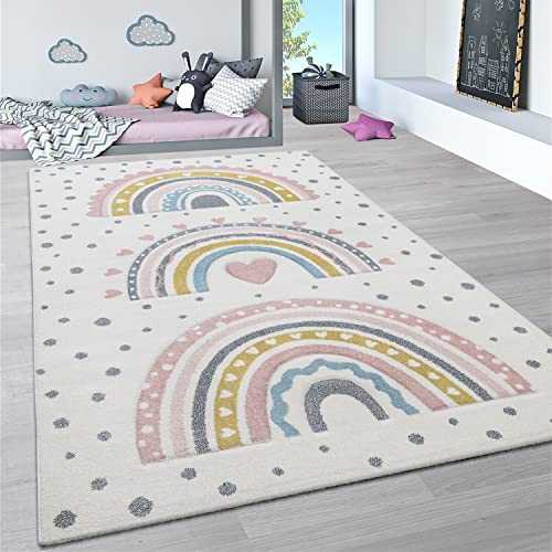 Paco Home Teppich Kinderzimmer Junge Mädchen Kinderteppich Spielteppich Kurzflor Regenbogen Modern 3D Pastell Sterne Berge Wolken, Grösse:133 cm Quadrat, Farbe:Bunt 2 von Paco Home