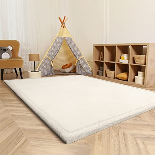 Paco Home Teppich Kinderzimmer Kinderteppich Baby Spielteppich Krabbeldecke Krabbelmatte Weich rutschfest Jungen Mädchen Deko, Grösse:100x200 cm, Farbe:Creme von Paco Home