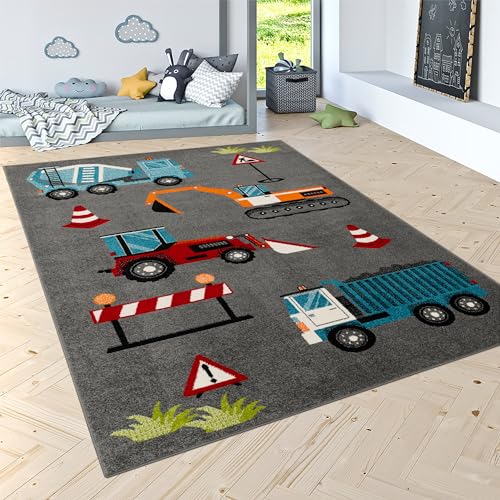 Paco Home Teppich Kinderzimmer Kinderteppich Junge Mädchen Spielteppich Modern Autoteppich Weich Grau Rot Blau, Grösse:120x170 cm von Paco Home