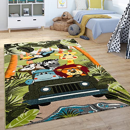 Paco Home Teppich Kinderzimmer Kinderteppich Junge Mädchen Spielteppich Tier Motiv Dschungel Palmen Muster Grün Grau Gelb, Grösse:120x170 cm von Paco Home