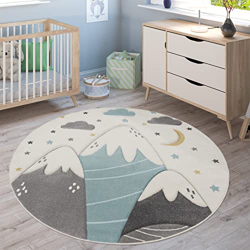 Paco Home Teppich Kinderzimmer Kinderteppich Spielteppich Junge Mädchen 3D Optik Modern Pastell Berge Wolken Sterne, Grösse:Ø 120 cm Rund Paco Home Teppich Kinderzimmer Kinderteppich Spielteppich Junge Mädchen 3D Optik Modern Pastell Berge Wolken Sterne, Grösse:Ø 120 cm Rund von Paco Home