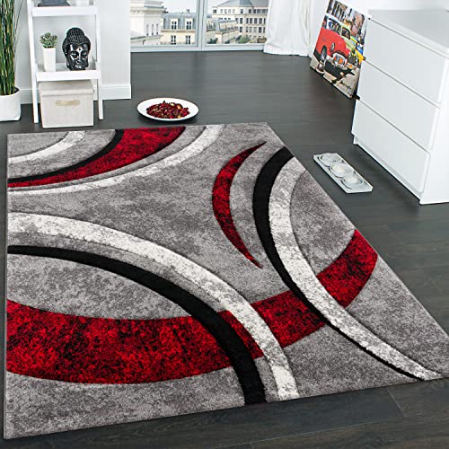 Paco Home Teppich Kurzflor Konturenschnitt Muster Gestreift Grau Schwarz Rot Meliert, Grösse:160x230 cm von Paco Home