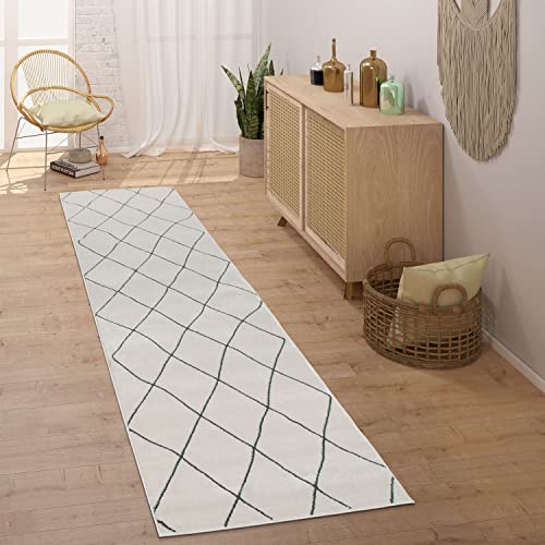 Paco Home Teppich Läufer Flur Schlafzimmer Kurzflor Modern Skandinavisch Rautenmuster, Grösse:80x300 cm, Farbe:Weiß 2 Paco Home Teppich Läufer Flur Schlafzimmer Kurzflor Modern Skandinavisch Rautenmuster, Grösse:80x300 cm, Farbe:Weiß 2 von Paco Home