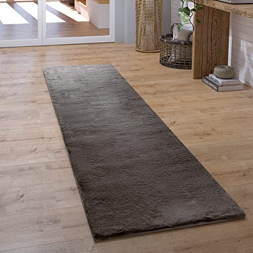 Paco Home Teppich Läufer Hochflor Wohnzimmer Flur Flauschig Schlafzimmer Fell Kunstfell Modern Fellimitat Einfarbig, Grösse:100x200 cm, Farbe:Dunkelgrau von Paco Home