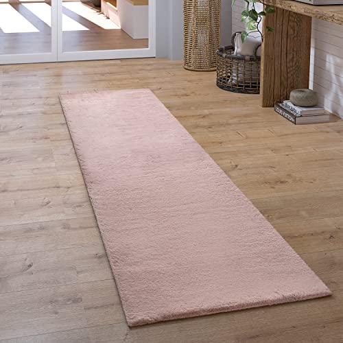 Paco Home Teppich Läufer Hochflor Wohnzimmer Flur Flauschig Schlafzimmer Fell Kunstfell Modern Fellimitat Einfarbig, Grösse:60x90 cm, Farbe:Pink von Paco Home