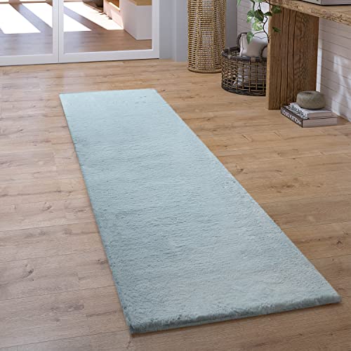 Paco Home Teppich Läufer Hochflor Wohnzimmer Flur Flauschig Schlafzimmer Fell Kunstfell Modern Fellimitat Einfarbig, Grösse:60x90 cm, Farbe:Türkis von Paco Home