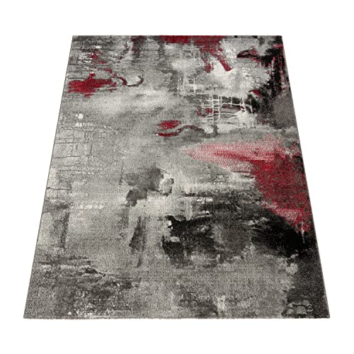 Paco Home Teppich Modern Designer Teppich Leinwand Optik Meliert Schattiert Grau Rot Creme, Grösse:200x290 cm von Paco Home