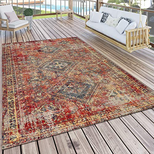 Paco Home Teppich Outdoor Rot Terrasse Balkon Orientalisches Design Robust Wetterfest, Grösse:80x150 cm von Paco Home