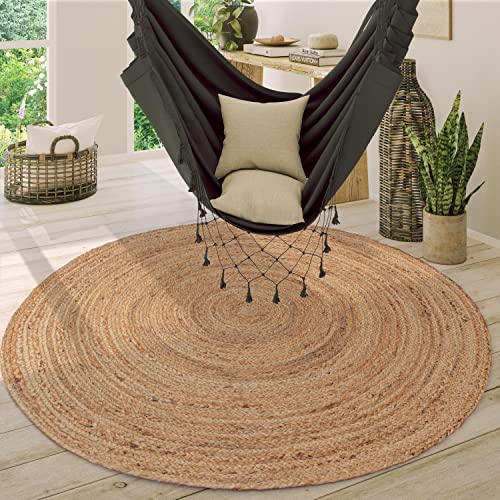Paco Home Teppich Rund Wohnzimmer Jute Boho Ethno Muster Modern Handgefertigt Naturteppich, Grösse:200 cm Rund, Farbe:Natur 3 von Paco Home
