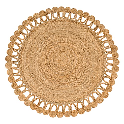 Paco Home Teppich Rund Wohnzimmer Jute Boho Ethno Muster Modern Handgefertigt Naturteppich, Grösse:80 cm Rund, Farbe:Natur 5 von Paco Home