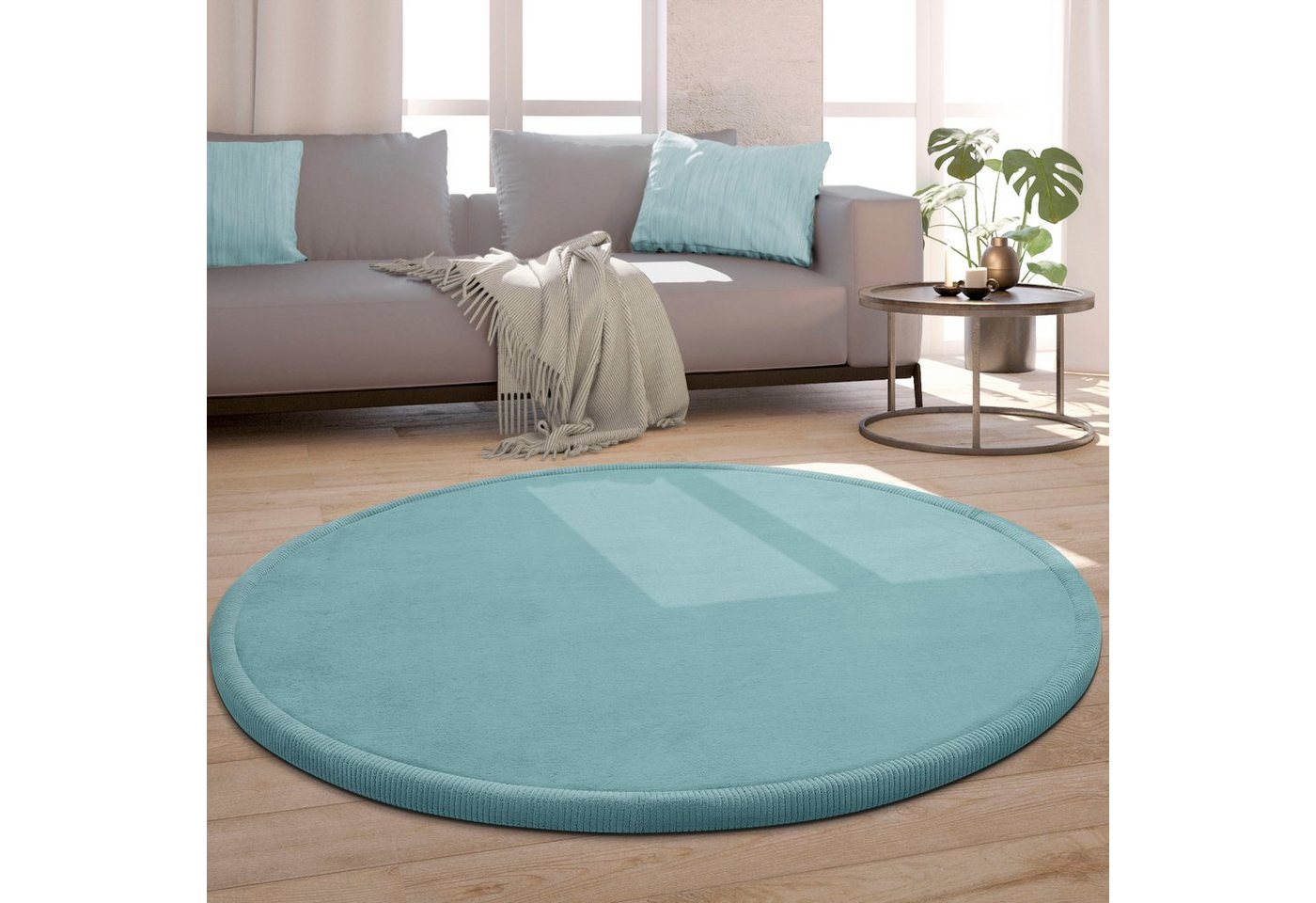 Paco Home Teppich Tatami 475, rund, Höhe: 24 mm, Kurzflor, Uni Farben, mit Memory Foam, waschbar von Paco Home