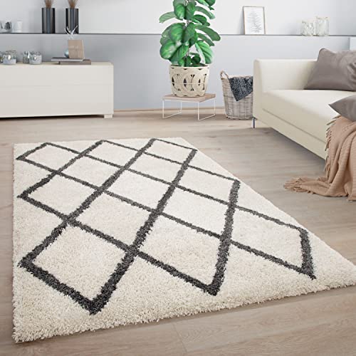Paco Home Teppich Wohnzimmer, Schlafzimmer/Hochflor Shaggy in versch. Designs Farben und Größen, Grösse:160x220 cm, Farbe:Weiß-Anthrazit Paco Home Teppich Wohnzimmer, Schlafzimmer/Hochflor Shaggy in versch. Designs Farben und Größen, Grösse:160x220 cm, Farbe:Weiß-Anthrazit von Paco Home