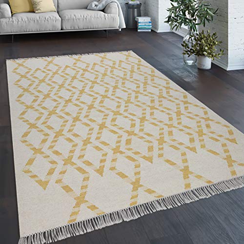 Paco Home Teppich Wohnzimmer Boho Stil Fransen Handgewebt Woll-Baumwoll Gemisch Gelb Creme, Grösse:60x110 cm Paco Home Teppich Wohnzimmer Boho Stil Fransen Handgewebt Woll-Baumwoll Gemisch Gelb Creme, Grösse:60x110 cm von Paco Home