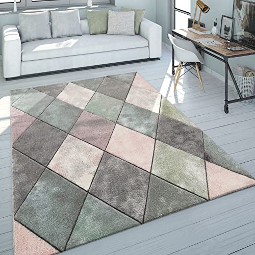 Paco Home Teppich Wohnzimmer Bunt Pastellfarben Rauten Muster 3-D Design Kurzflor Robust, Grösse:240x330 cm von Paco Home