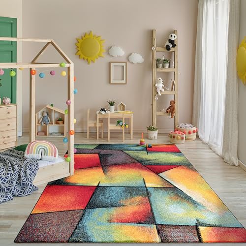 Paco Home Teppich Wohnzimmer Kinderzimmer Bunt Kurzflor Moderne 3D Optik Kariert Geometrische Muster, Grösse:240x330 cm, Farbe:Bunt 6 von Paco Home