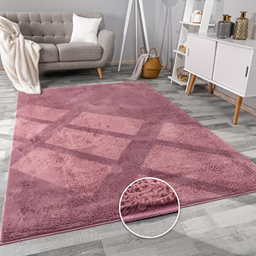 Paco Home Teppich Wohnzimmer Kunstfell weich waschbar modern elegant pflegeleicht Felloptik Uni Seidenglanz flauschig Kurzflor, Grösse:240x340 cm, Farbe:Lila Rosa von Paco Home
