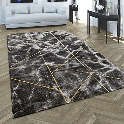 Paco Home Teppich Wohnzimmer Kurzflor 3D Effekt Marmor Optik Geometrisches Muster Rautenmuster, Grösse:240x340 cm, Farbe:Gold von Paco Home