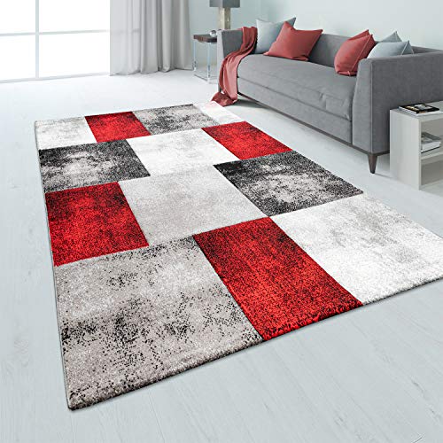 Paco Home Teppich Wohnzimmer Kurzflor 3D Effekt Modernes Rauten Karo Muster Diverse Farben, Grösse:160x230 cm, Farbe:Rot von Paco Home