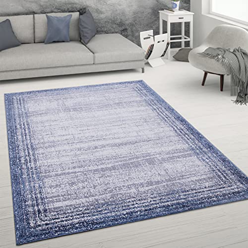 Paco Home Teppich Wohnzimmer Kurzflor Abstrakter Used-Look Vintage Stil Modern, Grösse:160x220 cm, Farbe:Blau von Paco Home