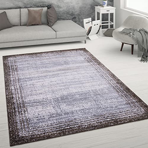 Paco Home Teppich Wohnzimmer Kurzflor Abstrakter Used-Look Vintage Stil Modern, Grösse:160x220 cm, Farbe:Braun von Paco Home