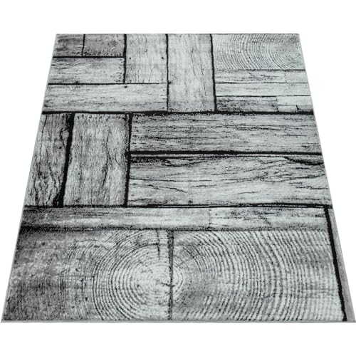 Paco Home Teppich Wohnzimmer Kurzflor Holz Optik Modern Vintage Grau Schwarz, Grösse:160x220 cm von Paco Home